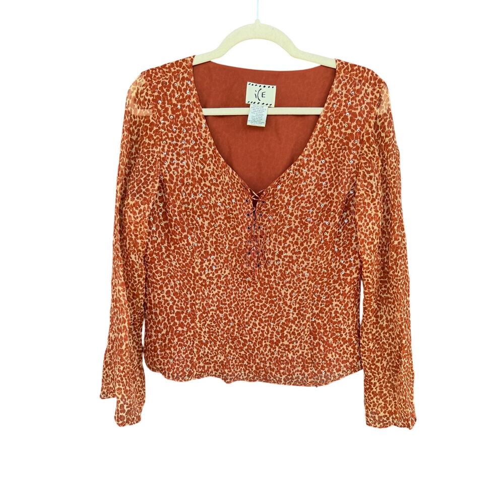 Vintage ICE Product Sequined Leopard Print Long Sleeve Blouse M